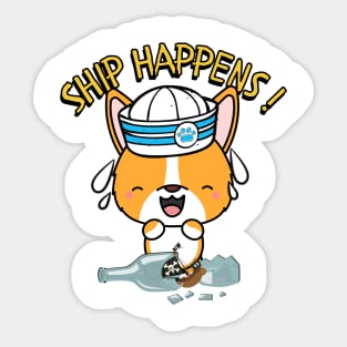 Funny Corgi Ship Happens Pun Sticker